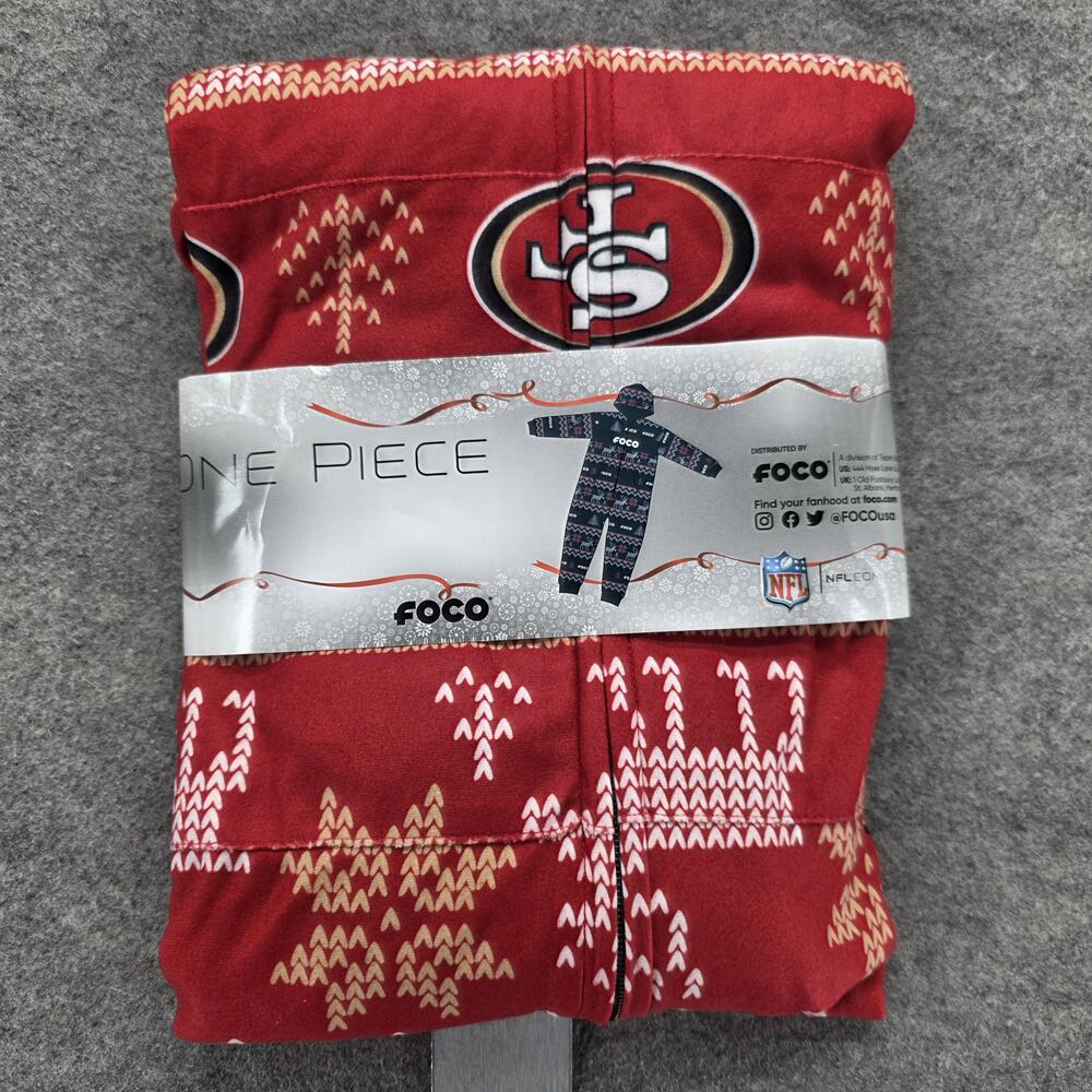 FOCO One Piece Hoodie Pajama Mens L Red San Francisco 49ers Graphic Fleece